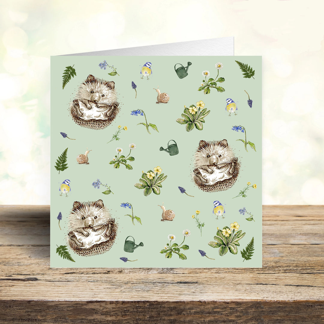 Green Garden Hedgehog Art Card
