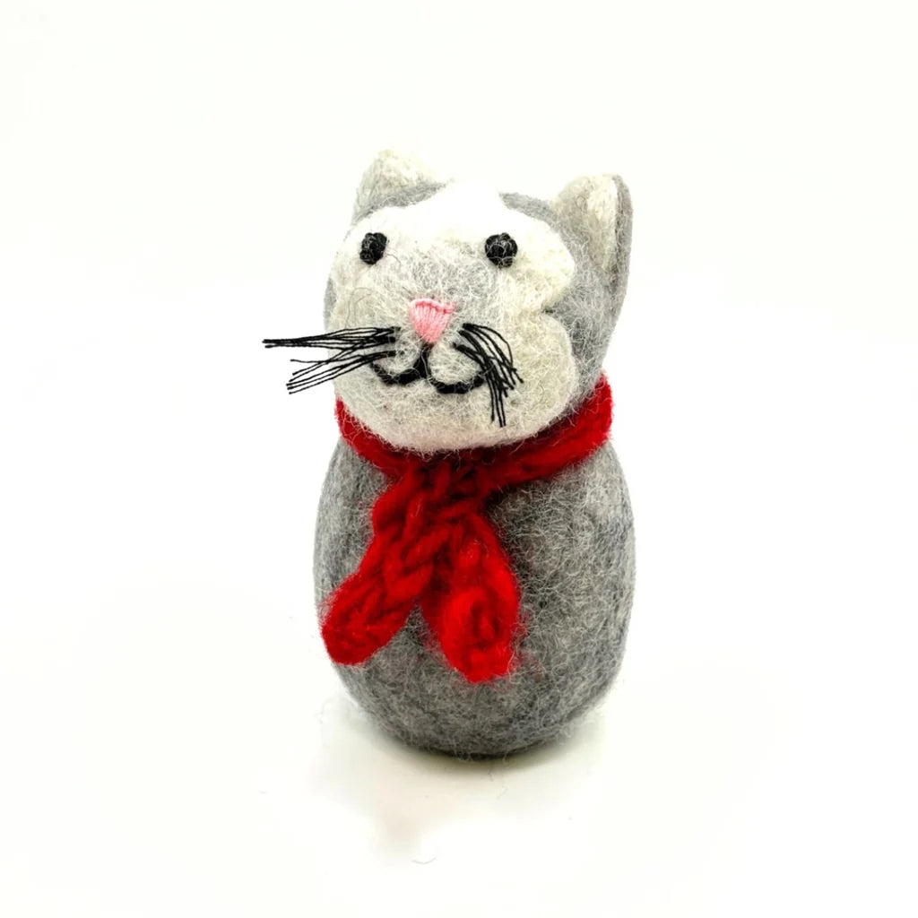 Grey Cat with Scarf Felt Decoration