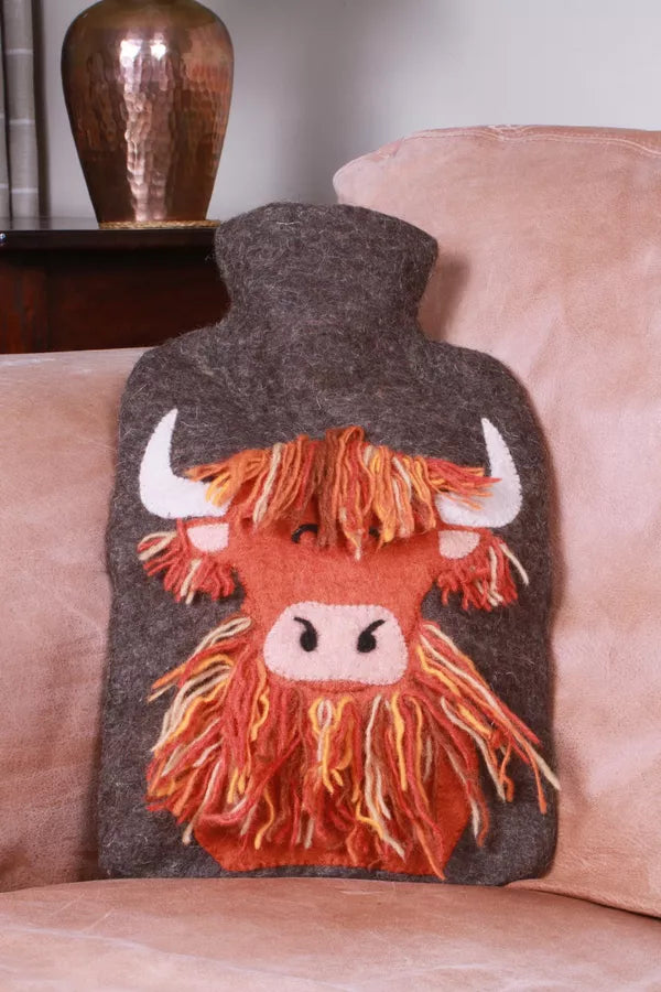 Hand Felted Highland Cow Hot Water Bottle