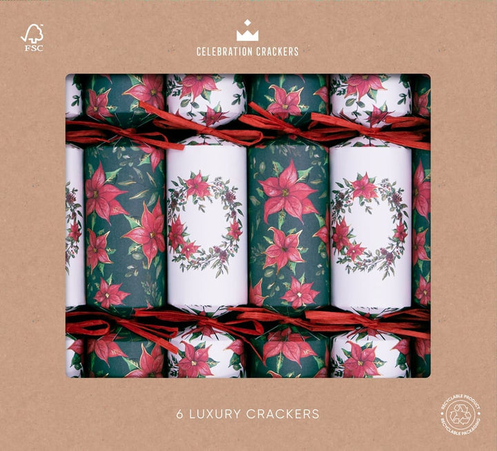 Red Poinsettia 13in Crackers Box of 6