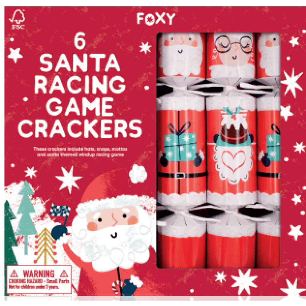 Santa Racing 12-inch Christmas Crackers Box of 6