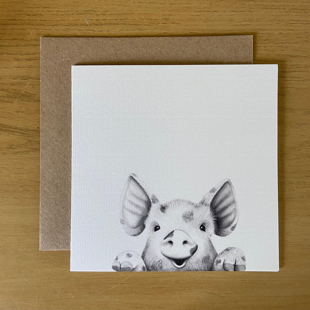 Happy Pig Greetings Card