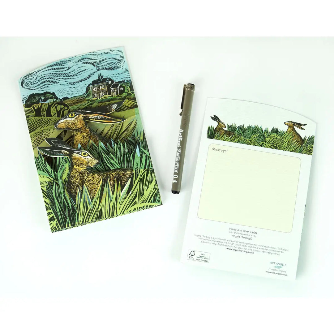 Hare & Open Fields Concertina Card by Angela Harding