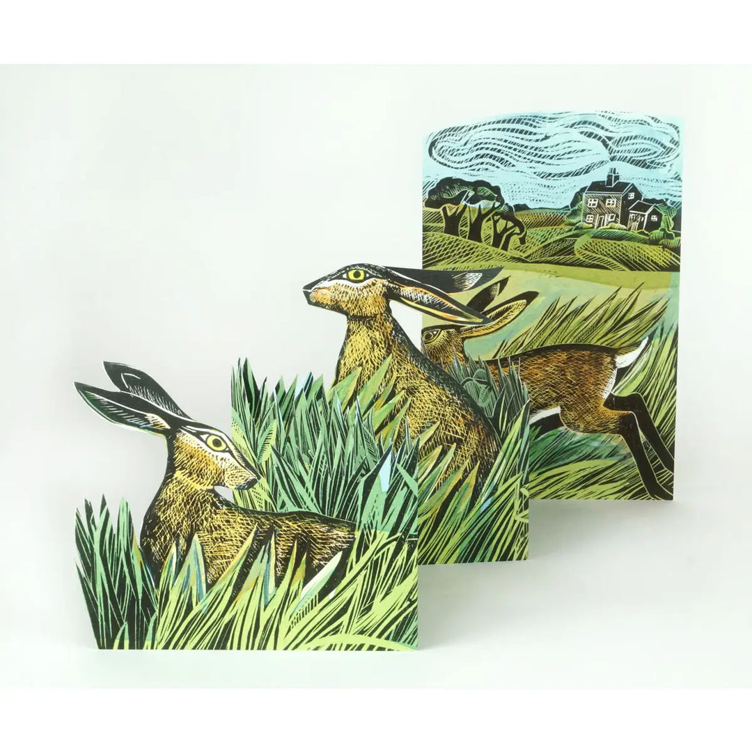 Hare & Open Fields Concertina Card by Angela Harding