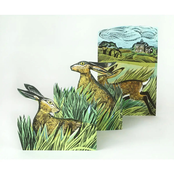 Hare & Open Fields Concertina Card by Angela Harding