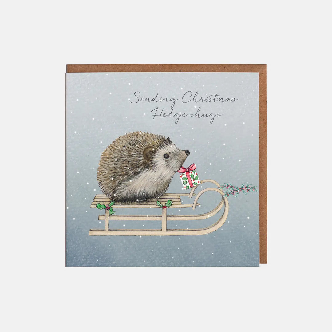 'Sending Christmas Hedge-Hugs' Hedgehog & Sleigh Christmas Card
