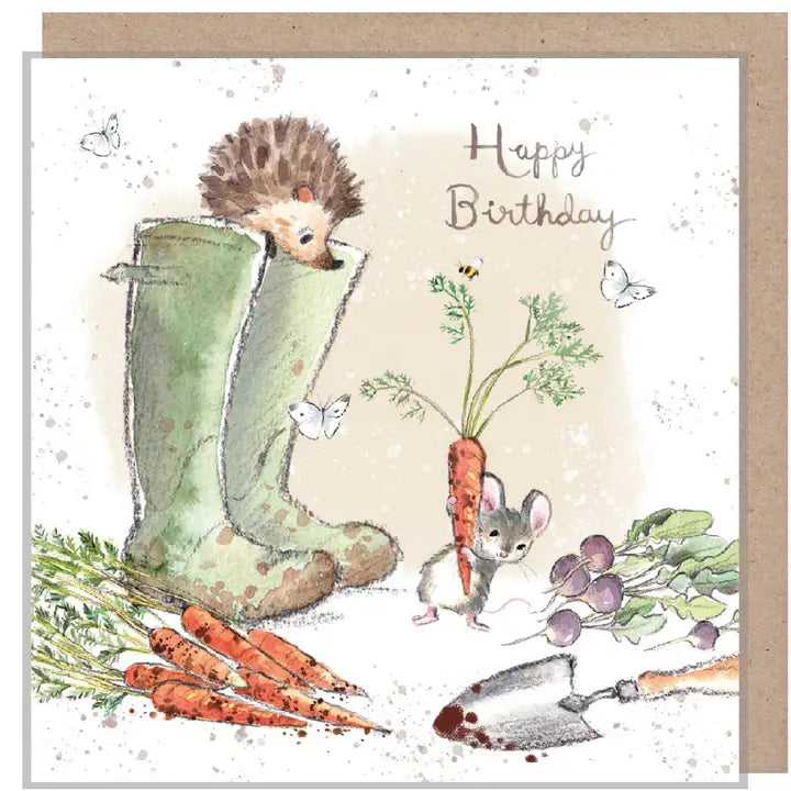 Hedgehog in Welly Boots "Happy Birthday" Birthday Greetings Card