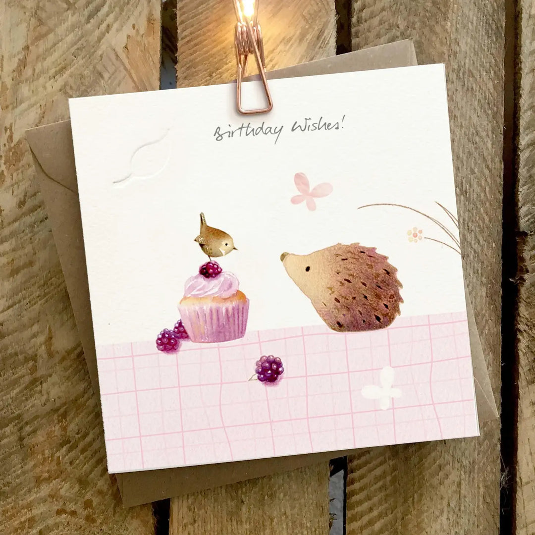 Birthday Wishes Hedgehog & Wren Card