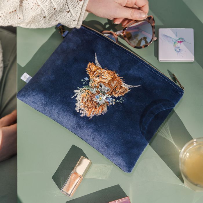 'Daisy Coo' Highland Cow Embroidered Pouch