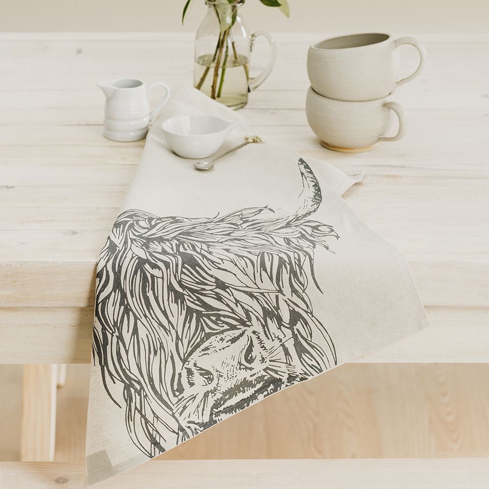 Highland Cow Linen Tea Towel