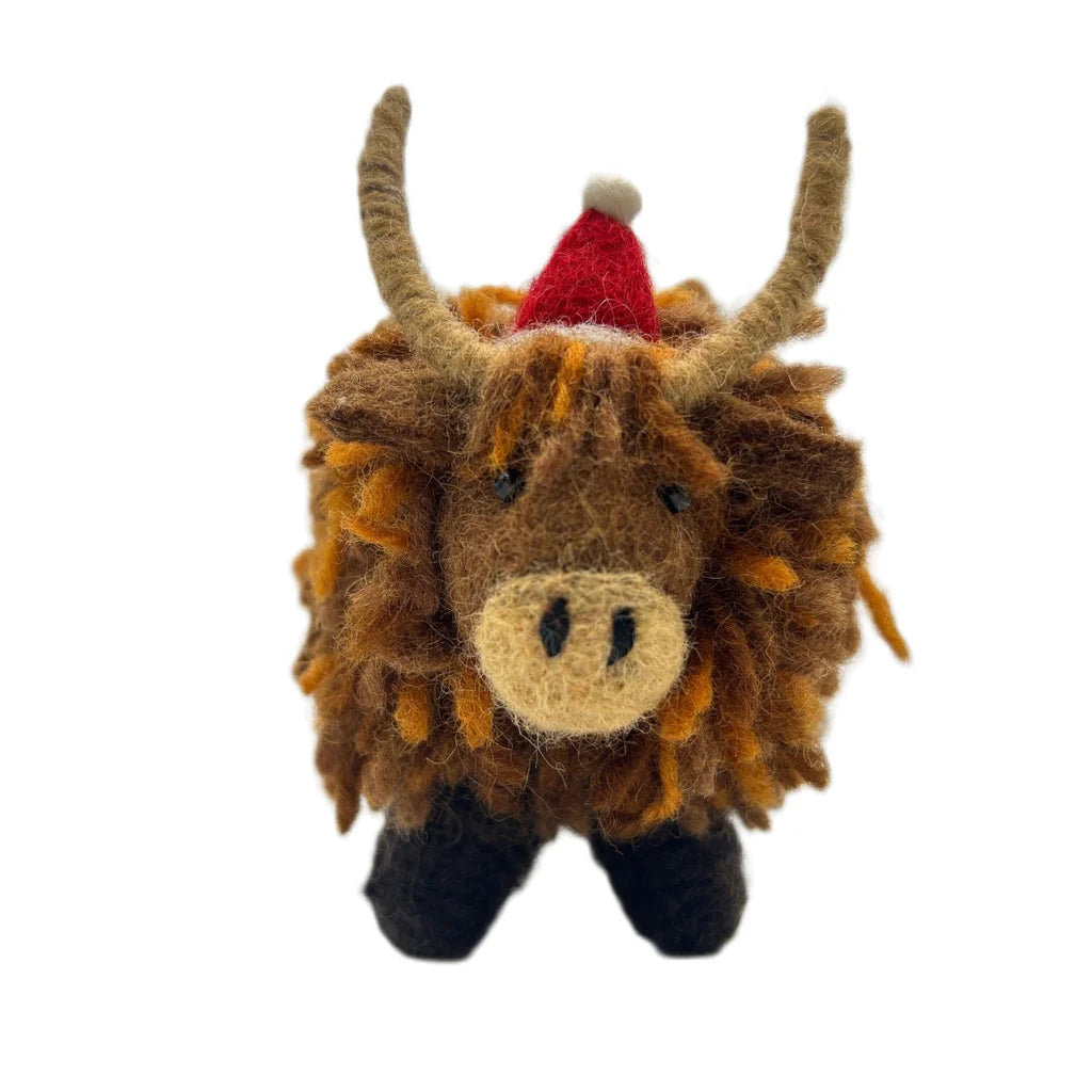 Christmas Highland Cow with Hat Felt Decoration