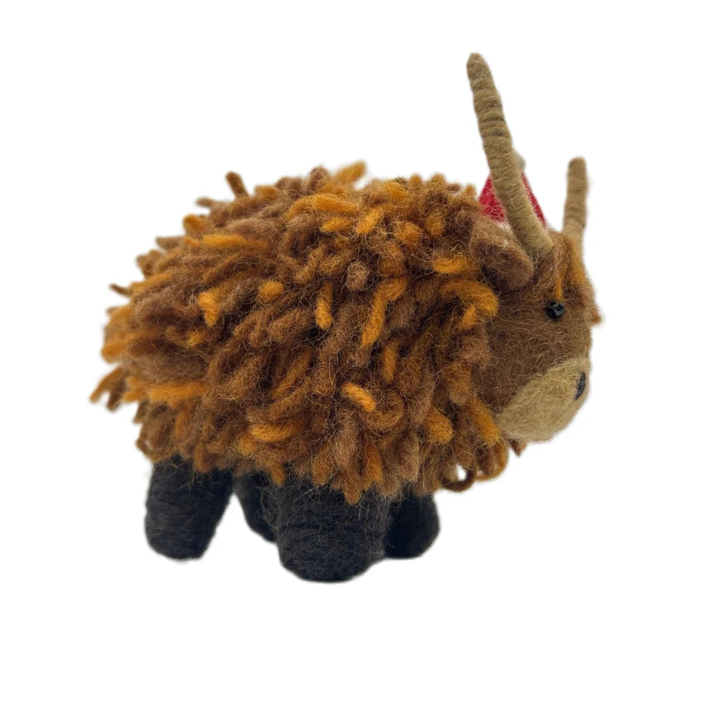 Christmas Highland Cow with Hat Felt Decoration