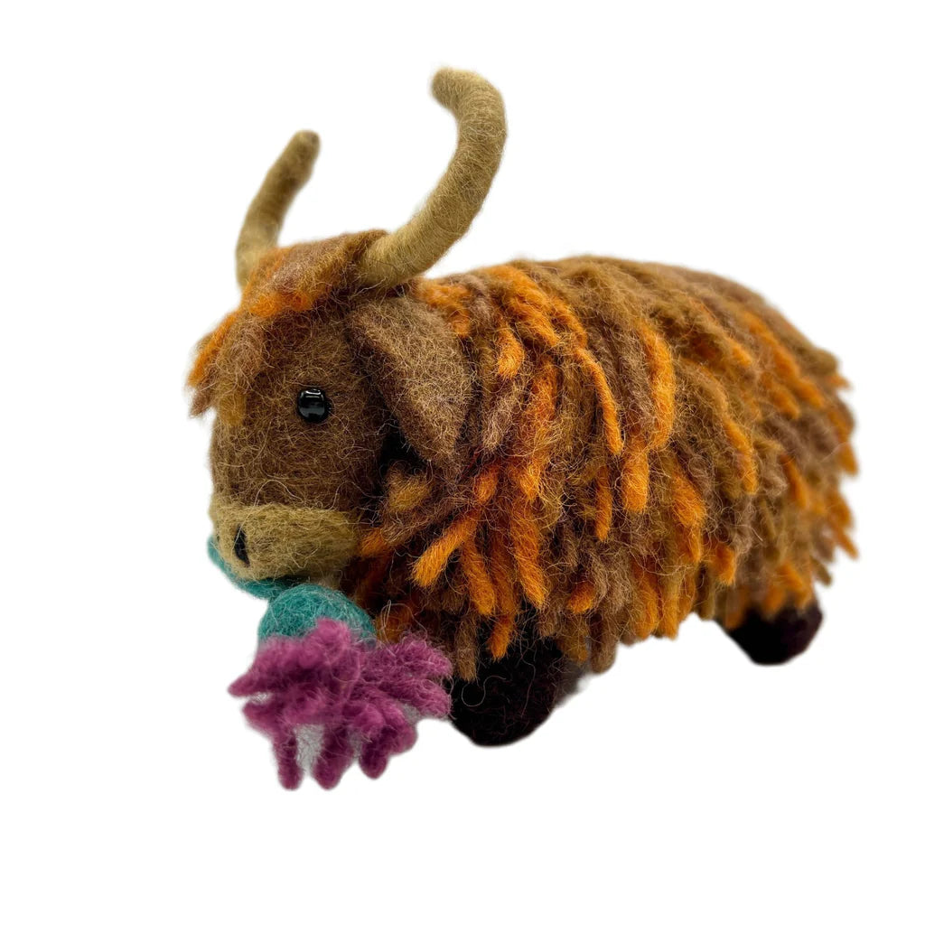 Highland Cow with Thistle Felt Decoration