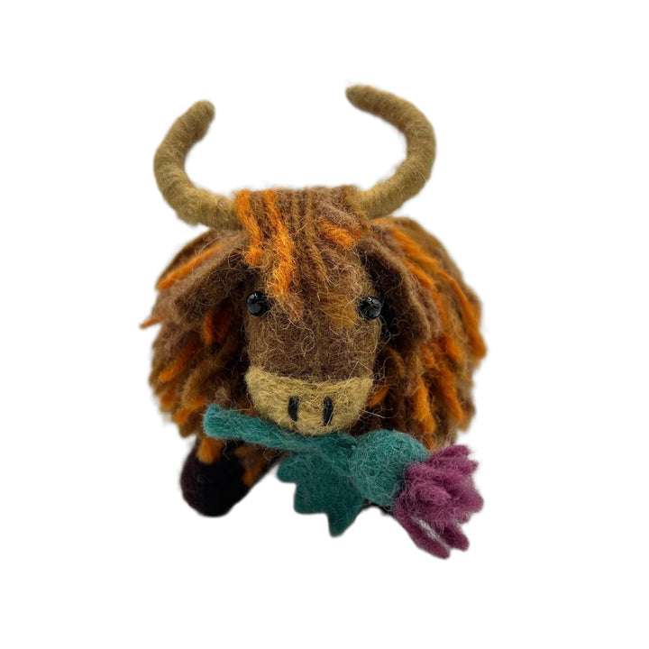 Highland Cow with Thistle Felt Decoration