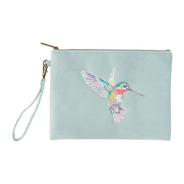 'Wisteria Wishes' Hummingbird Embroidered Pouch