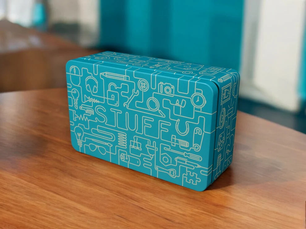 "Cream/Turquoise" General Storage Tin