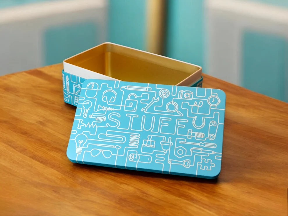 "Cream/Turquoise" General Storage Tin