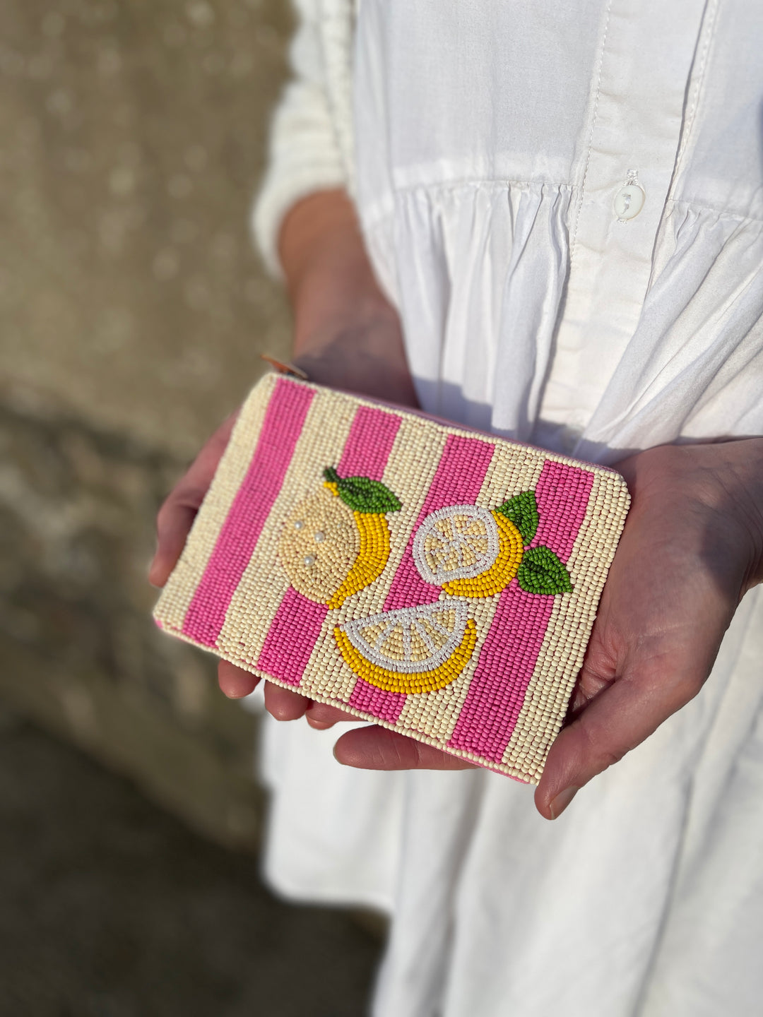 Beaded Purse-Lemon Stripe