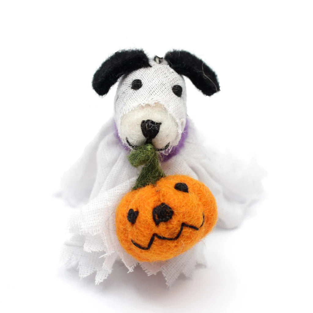 Ghost Dog With Pumpkin Felt Decoration