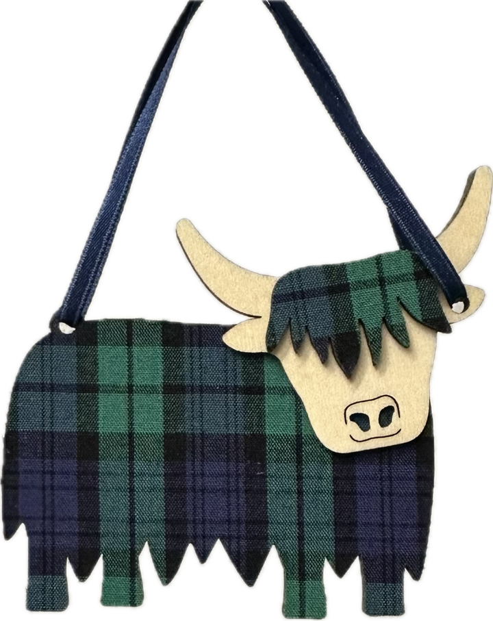 Angus the Highland Cow Wooden Decoration (Side-facing)