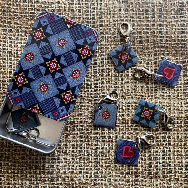 Indigo Dreams Set of 6 Crochet Markers in a Pocket Tin