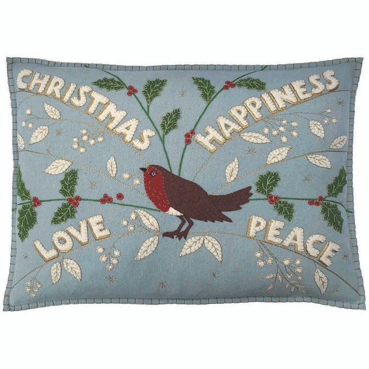 Christmas Robin Pillow - Duck Egg Blue