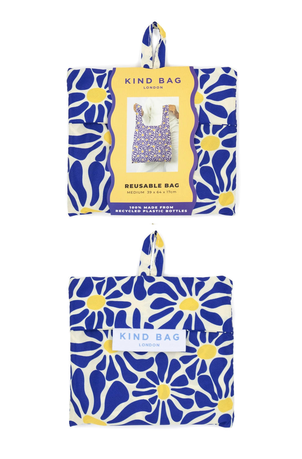 Abstract Flowers Blue Medium Reusable Bag