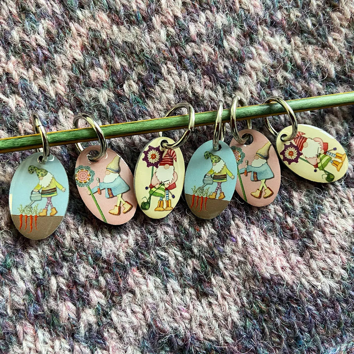 Crafting Gnomes Set of 6 Stitch Markers in a Pocket Tin
