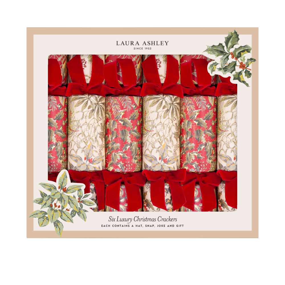 Laura Ashley Red Festive Botanicals 13in Christmas Crackers Box of 6
