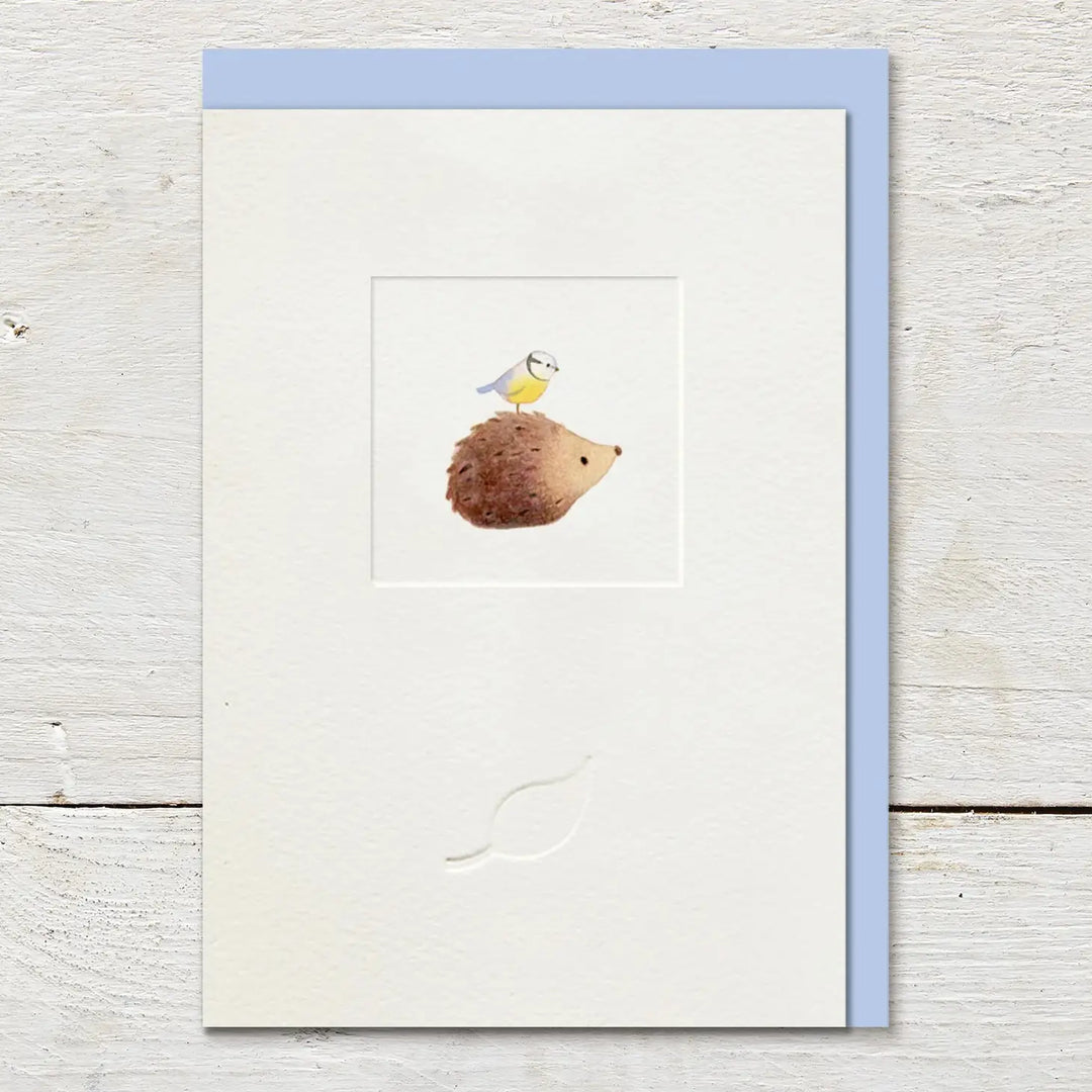 Little Windows Hedgehog and Bluetit Greetings Card