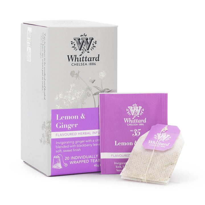 Whittard Lemon and Ginger Individually Wrapped Tea Bags - 20 Ct