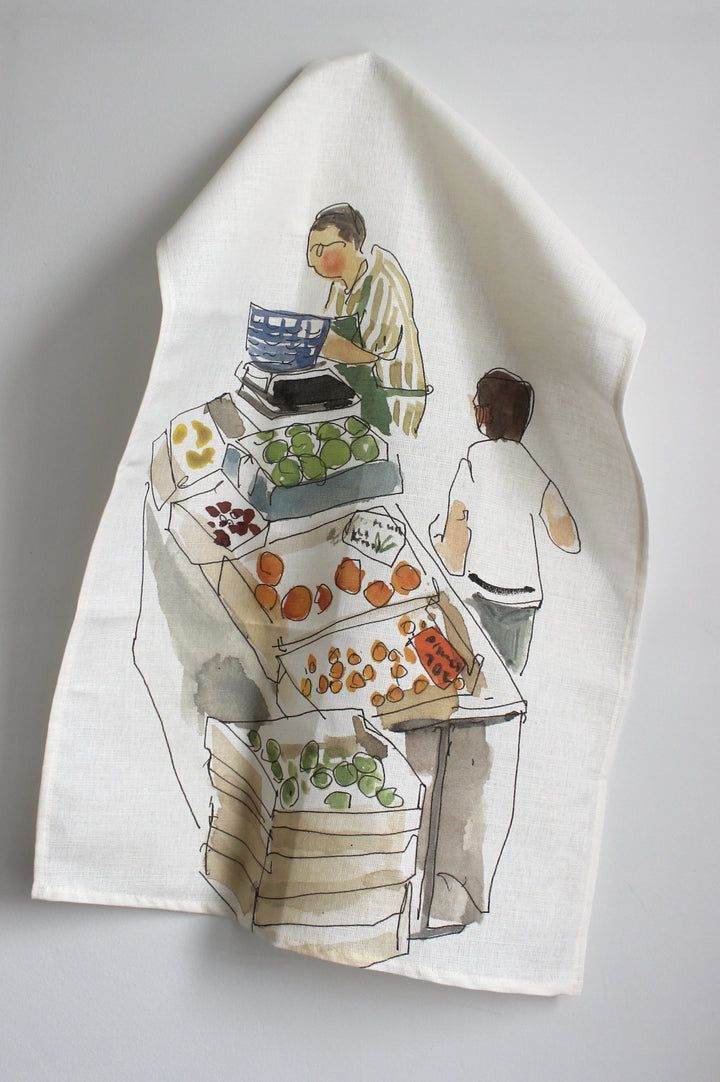 Market Day in France Linen/Cotton Tea Towel