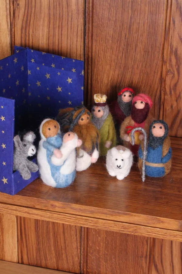 Handfelted Nativity in Midnight Sky Box - 8 pieces