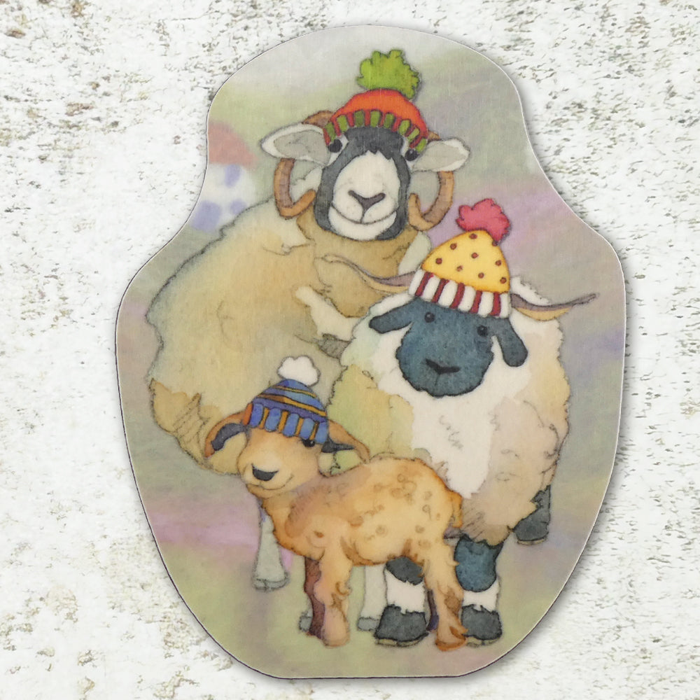 Happy Sheep Family Die Cut Coaster