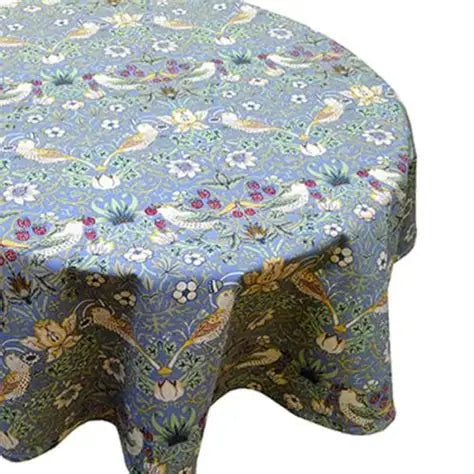 Strawberry Thief Blue Cotton Table Cloth - 52 inches round