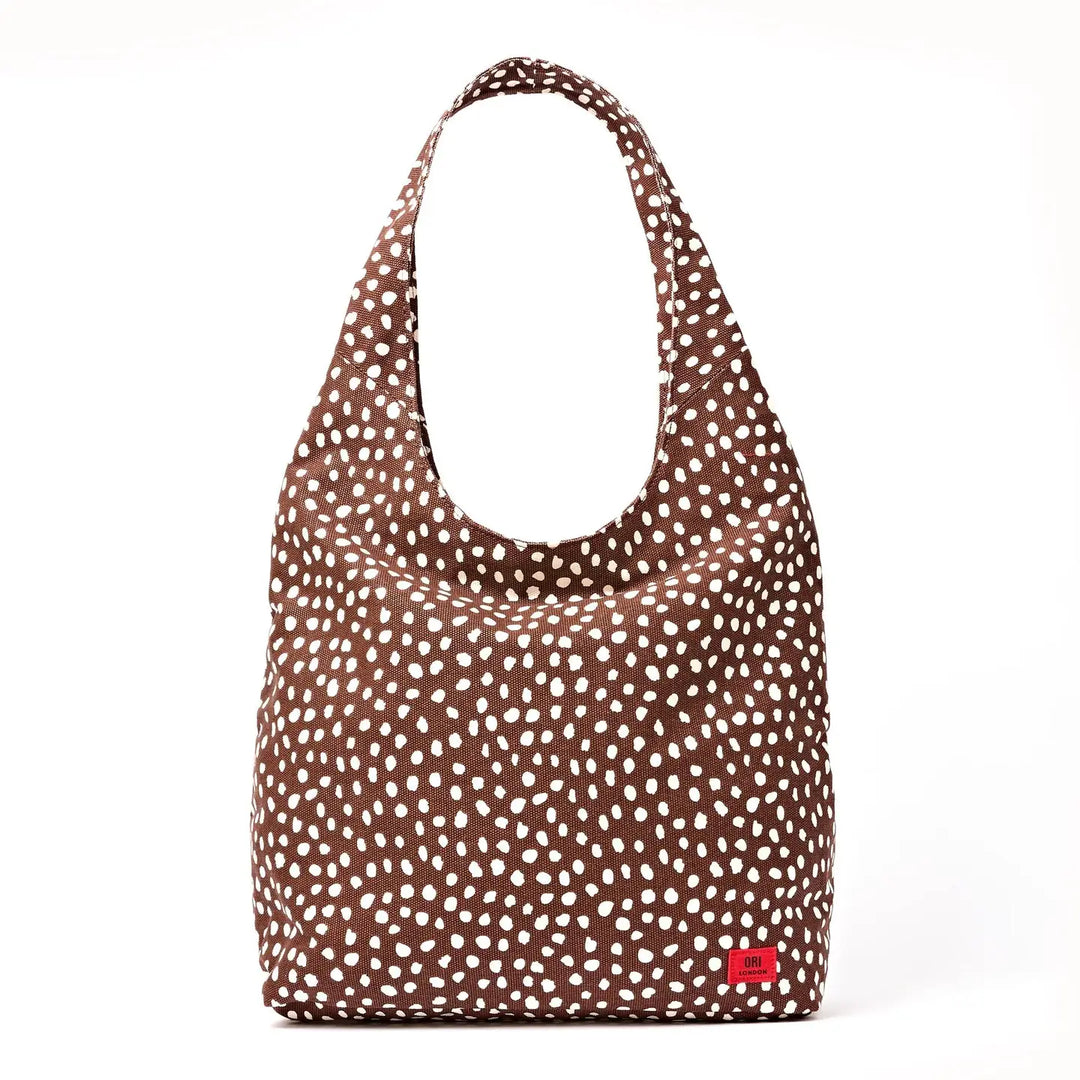 Hoxton Large Shoulder Bag in Brown Dot Cotton Canvas