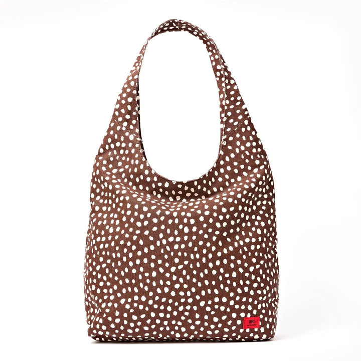 Hoxton Large Shoulder Bag in Brown Dot Cotton Canvas