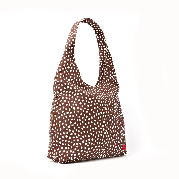 Hoxton Large Shoulder Bag in Brown Dot Cotton Canvas