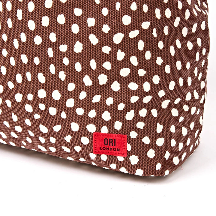 Hoxton Large Shoulder Bag in Brown Dot Cotton Canvas