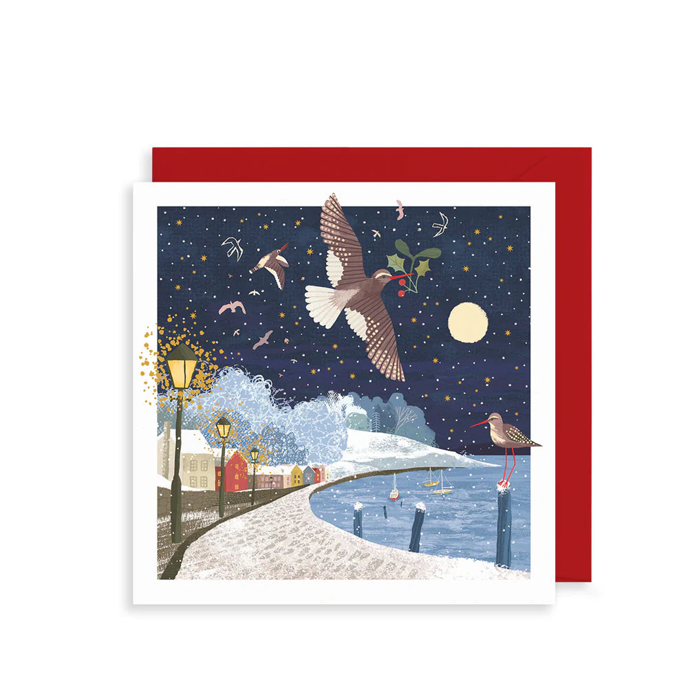 Winter Coastal Town Greeting Card