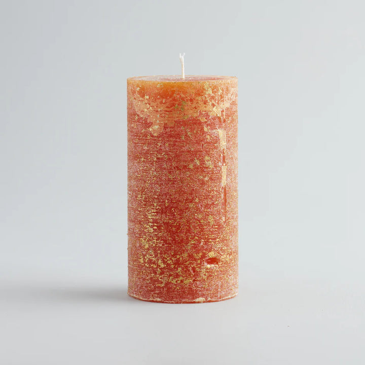 Orange & Cinnamon Gold Marbled Pillar Christmas Candle