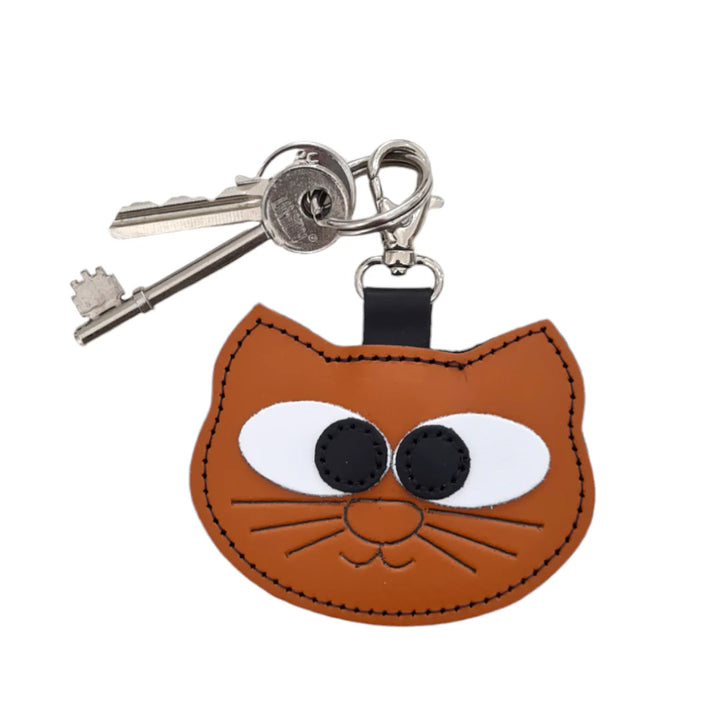 Zatchels Burnt Orange Colorful Cat Leather Bag Charm