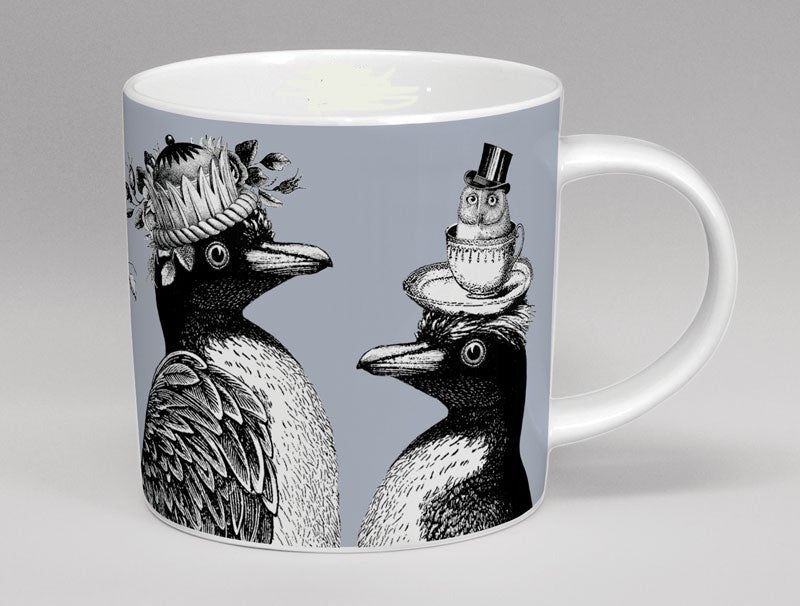 Sunday Best Penguins Bone China Mug - Grey