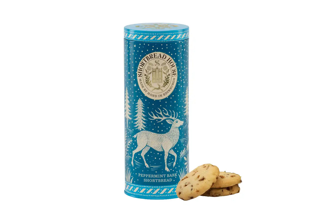 Peppermint Bark Shortbread Rounds in a Winter Tin - 200g