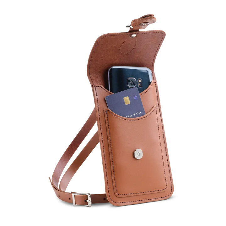 Zatchels Handmade Leather Phone Pouch - Chestnut Brown