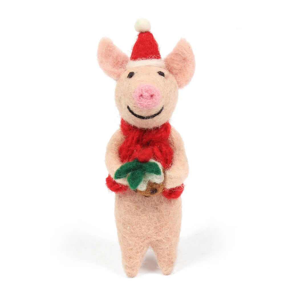 Piglet with Christmas Pudding Felt Decoration