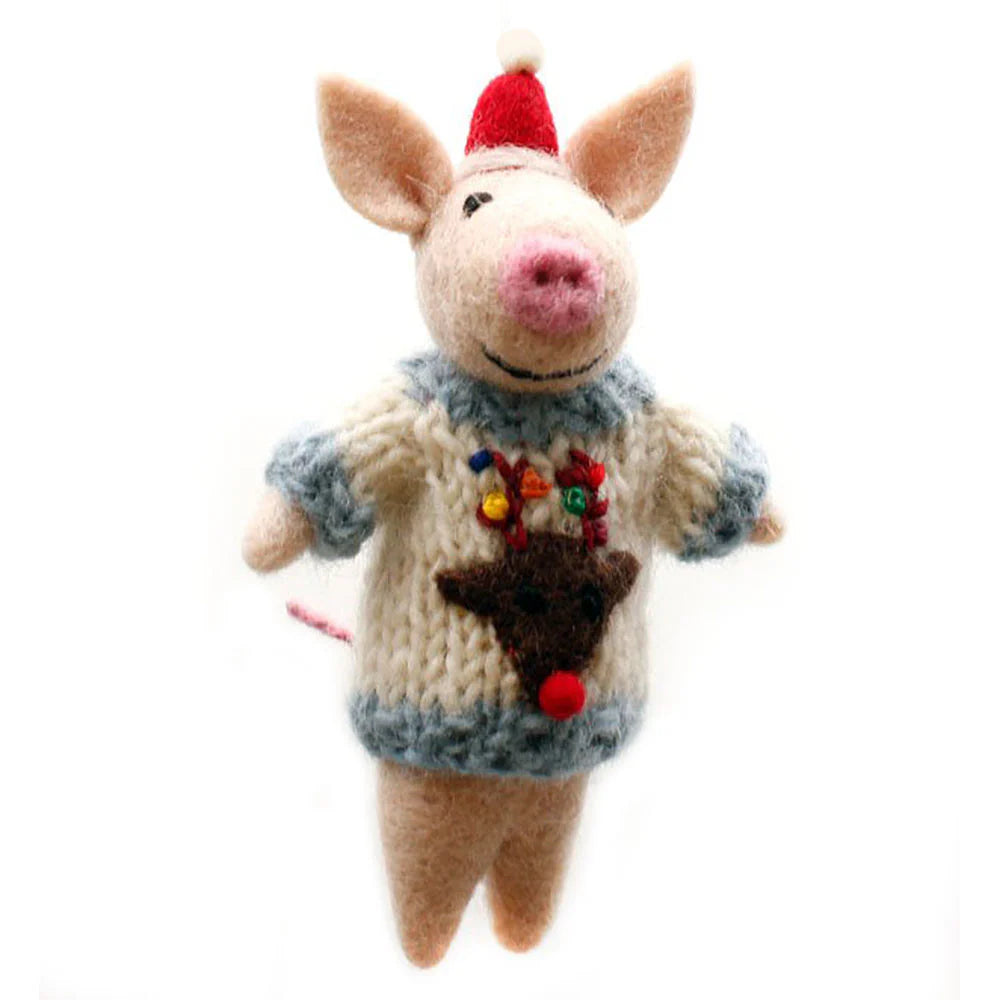 Piglet in Christmas Jumper Felt Decoration