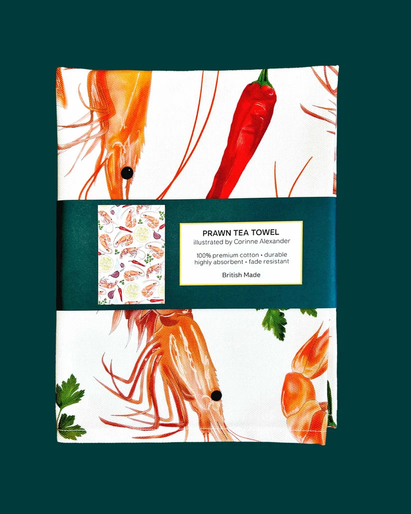 Prawn Tea Towel by Corinne Alexander