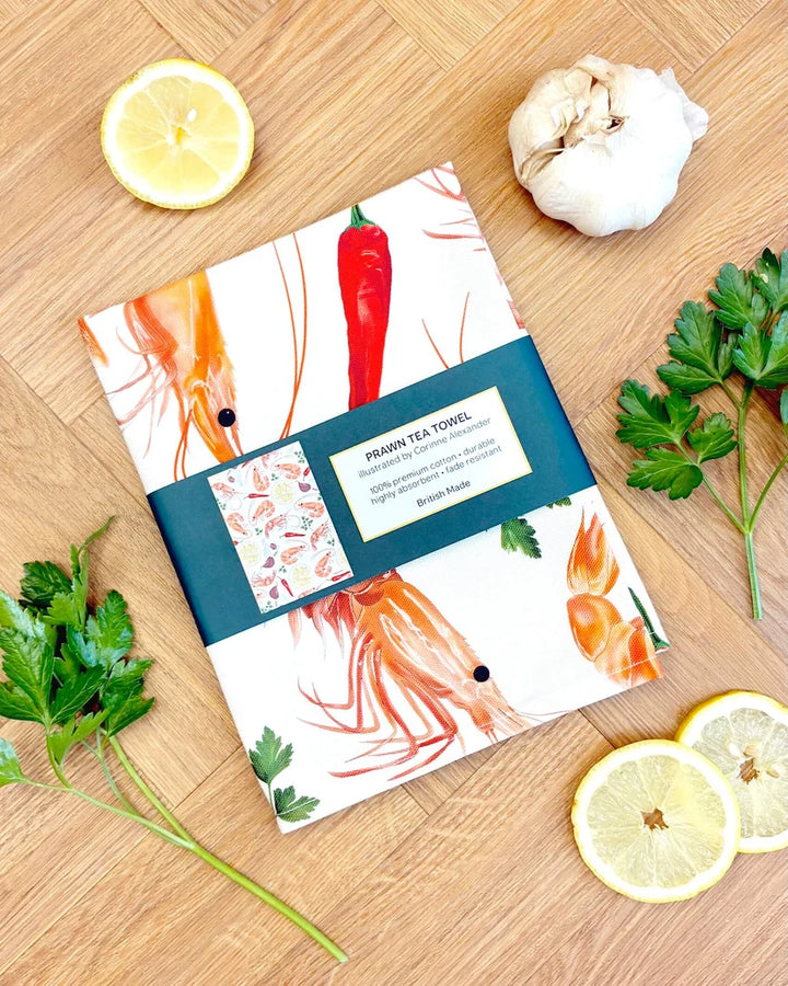 Prawn Tea Towel by Corinne Alexander
