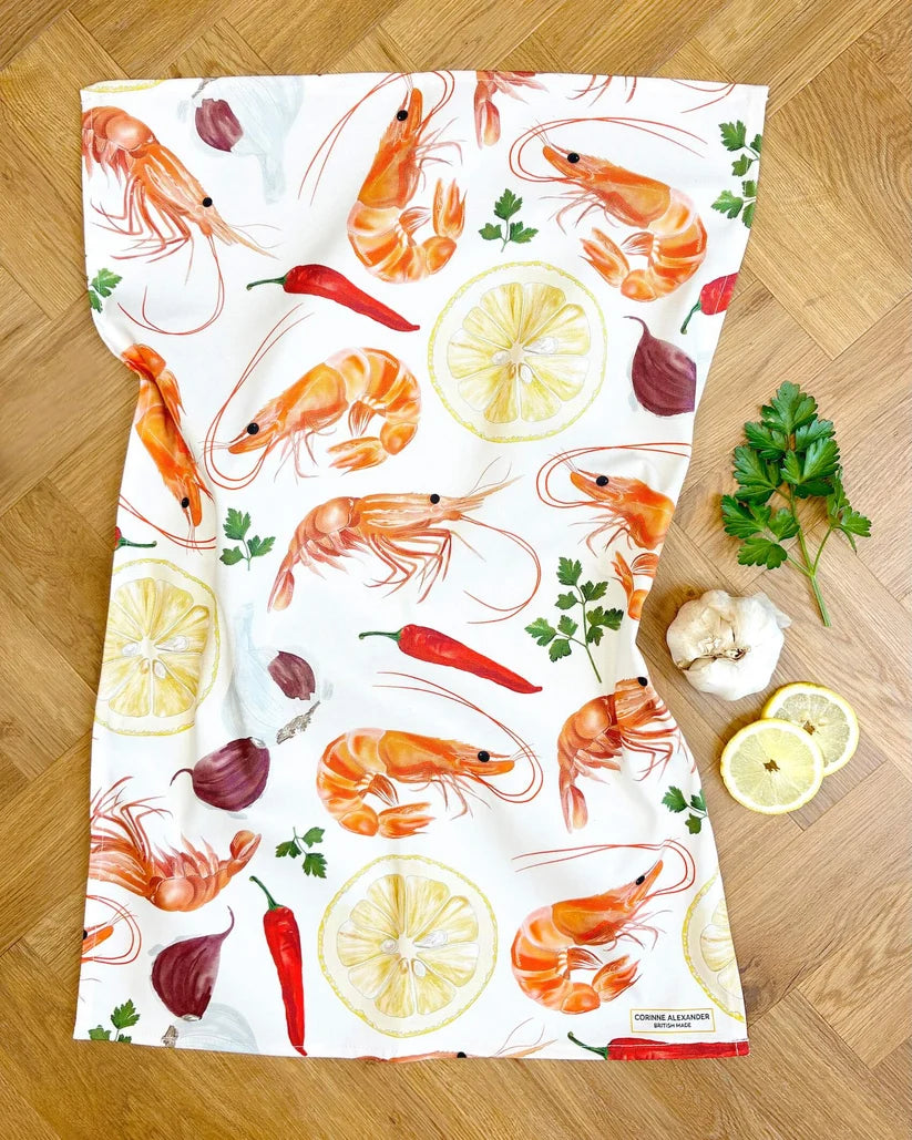 Prawn Tea Towel by Corinne Alexander